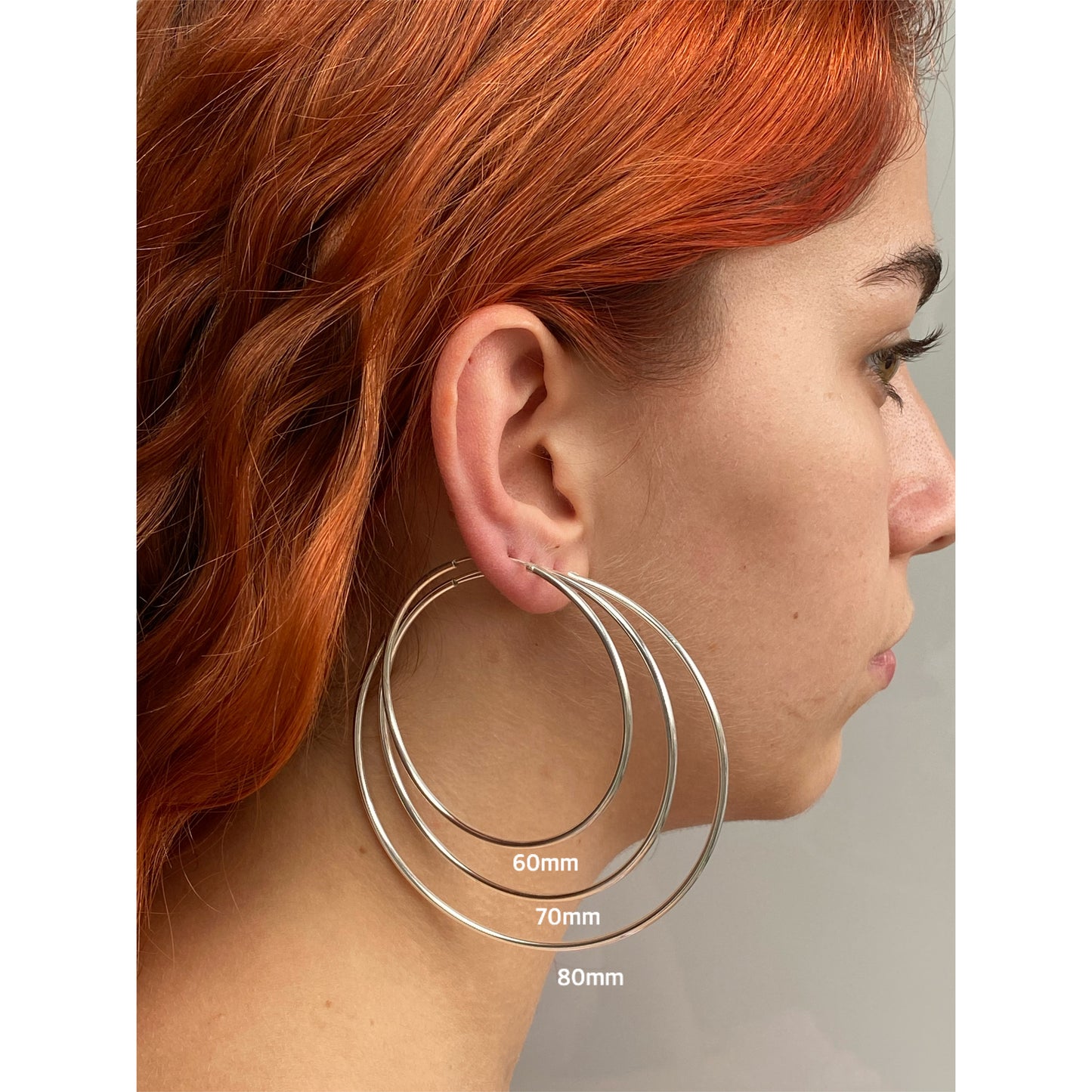 925 Sterling Silver Big to Small Hinged HOOP Earrings 16, 18, 20, 30, 40, 50, 60, 70 and 80 mm Diameter and 2 mm Thick
