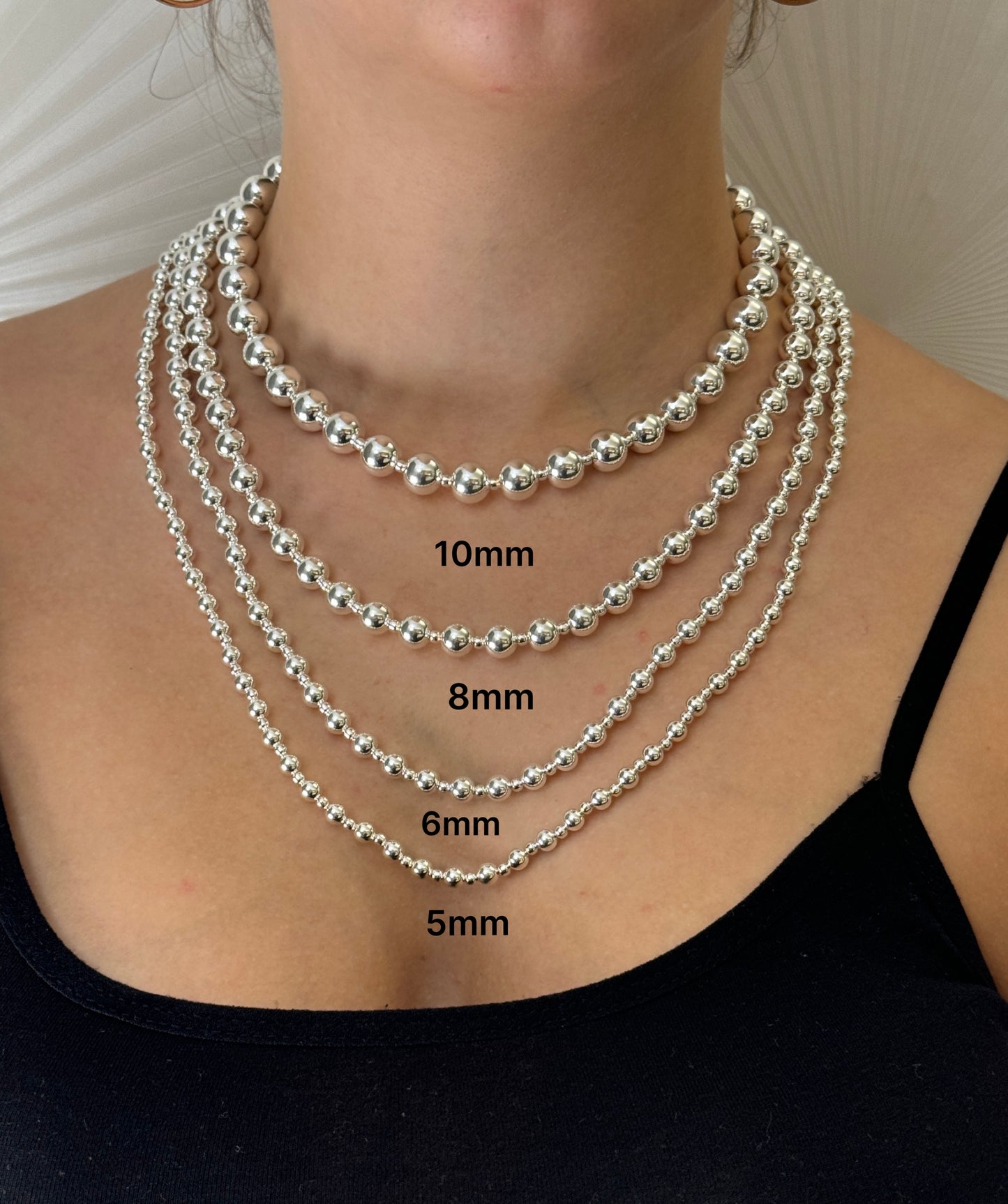 925 Sterling Silver Chunky Ball Bead Chain Necklace 6, 8 and 10mm Diameter Ball Options