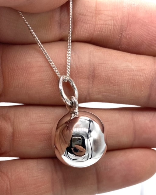 925 Sterling Silver Harmony Chime Ball Charm, Bola Pendant Necklace on Sterling Silver Curb Chain
