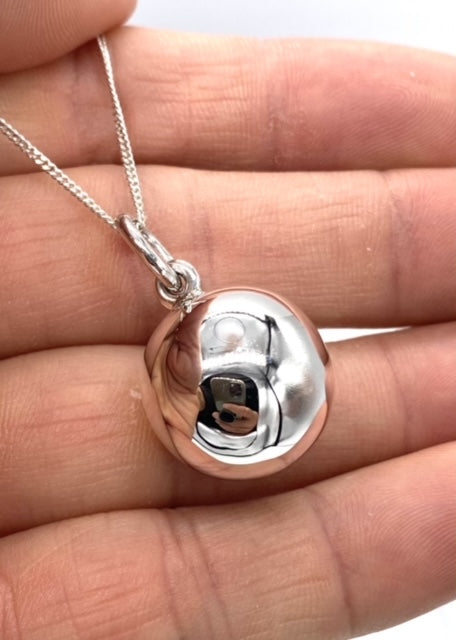 925 Sterling Silver Harmony Chime Ball Charm, Bola Pendant Necklace on Sterling Silver Curb Chain