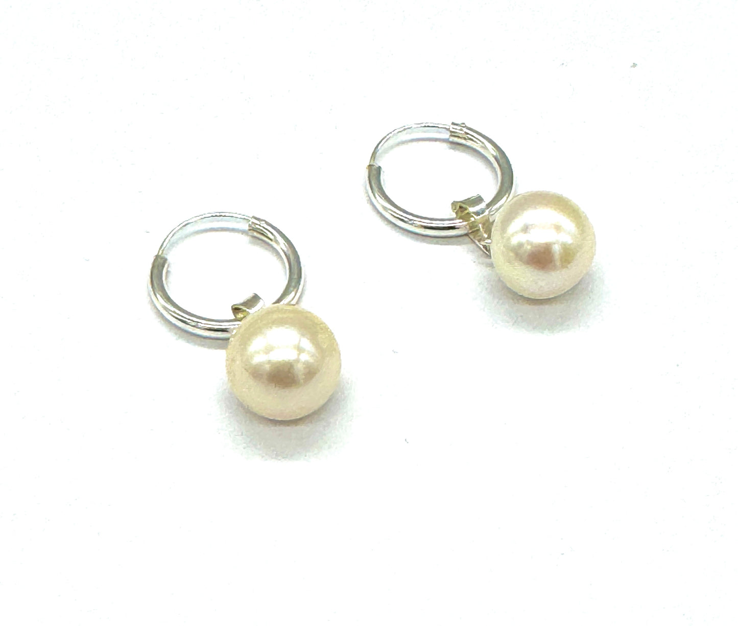 925 Sterling Silver Hinged Pearl Charm Drop HOOP Earrings