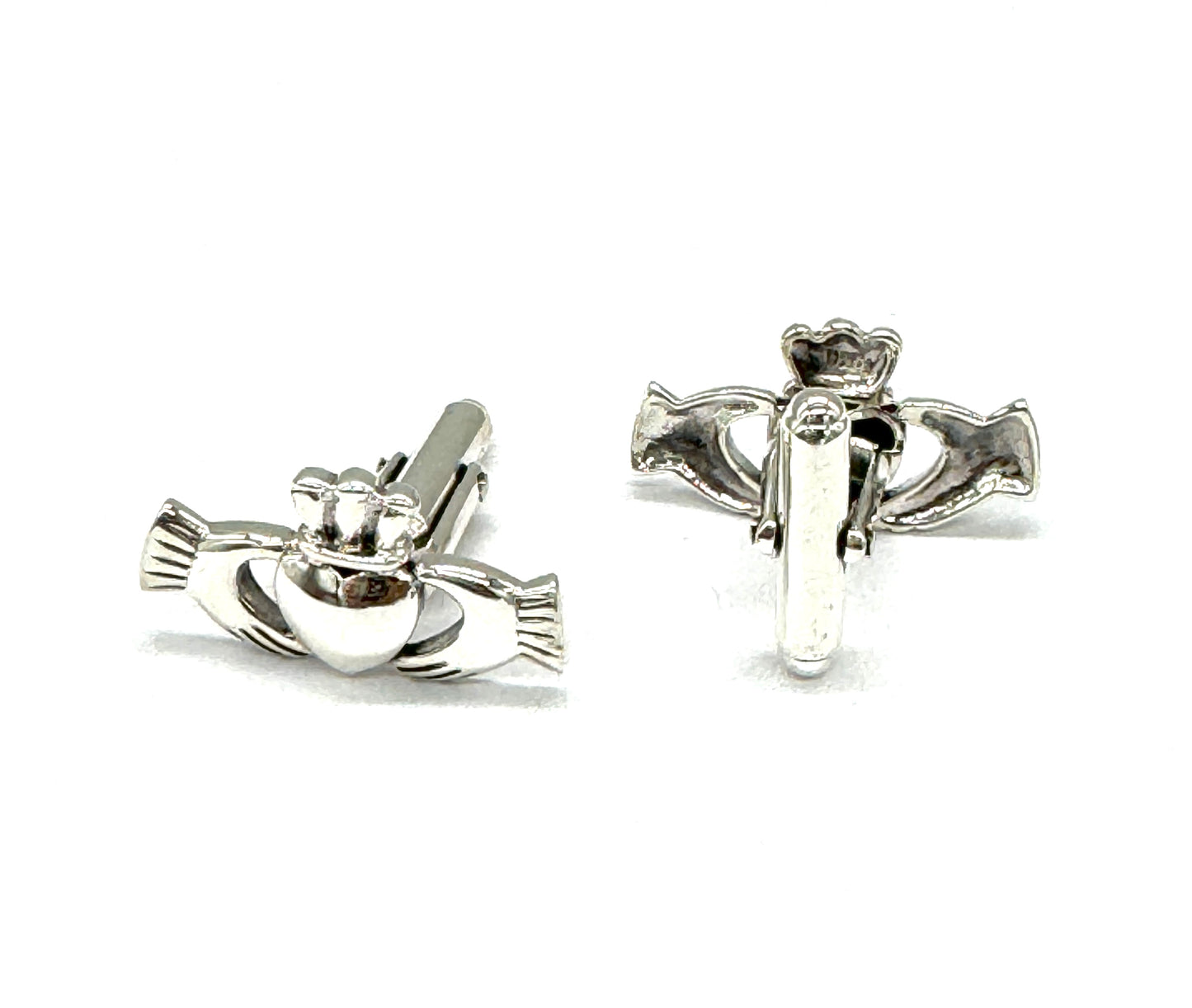 925 Sterling Silver Irish Claddagh Heart Bullet Back T-Bar Cufflinks