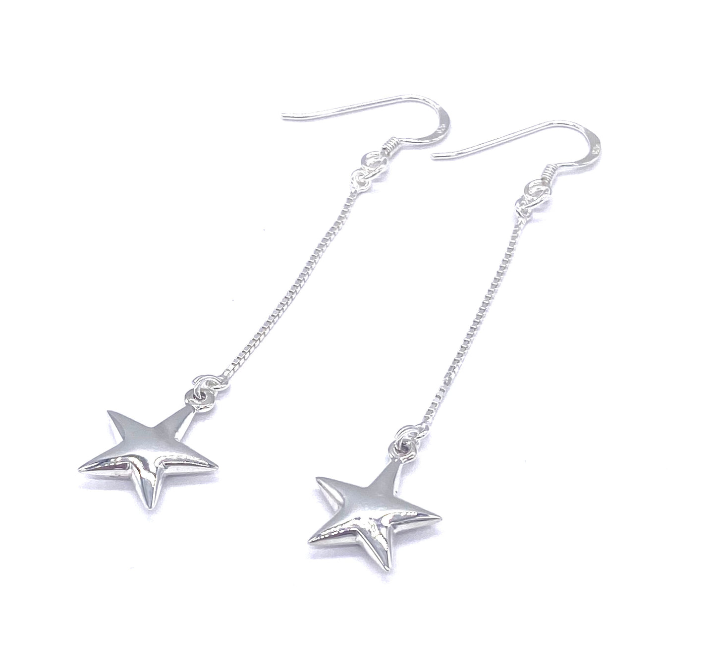925 Sterling Silver Long Chain Drop Dangle STAR Earrings