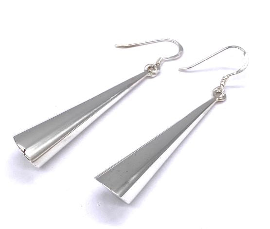 925 Sterling Silver Long Cone Shaped Bar Drop Dangle Earrings
