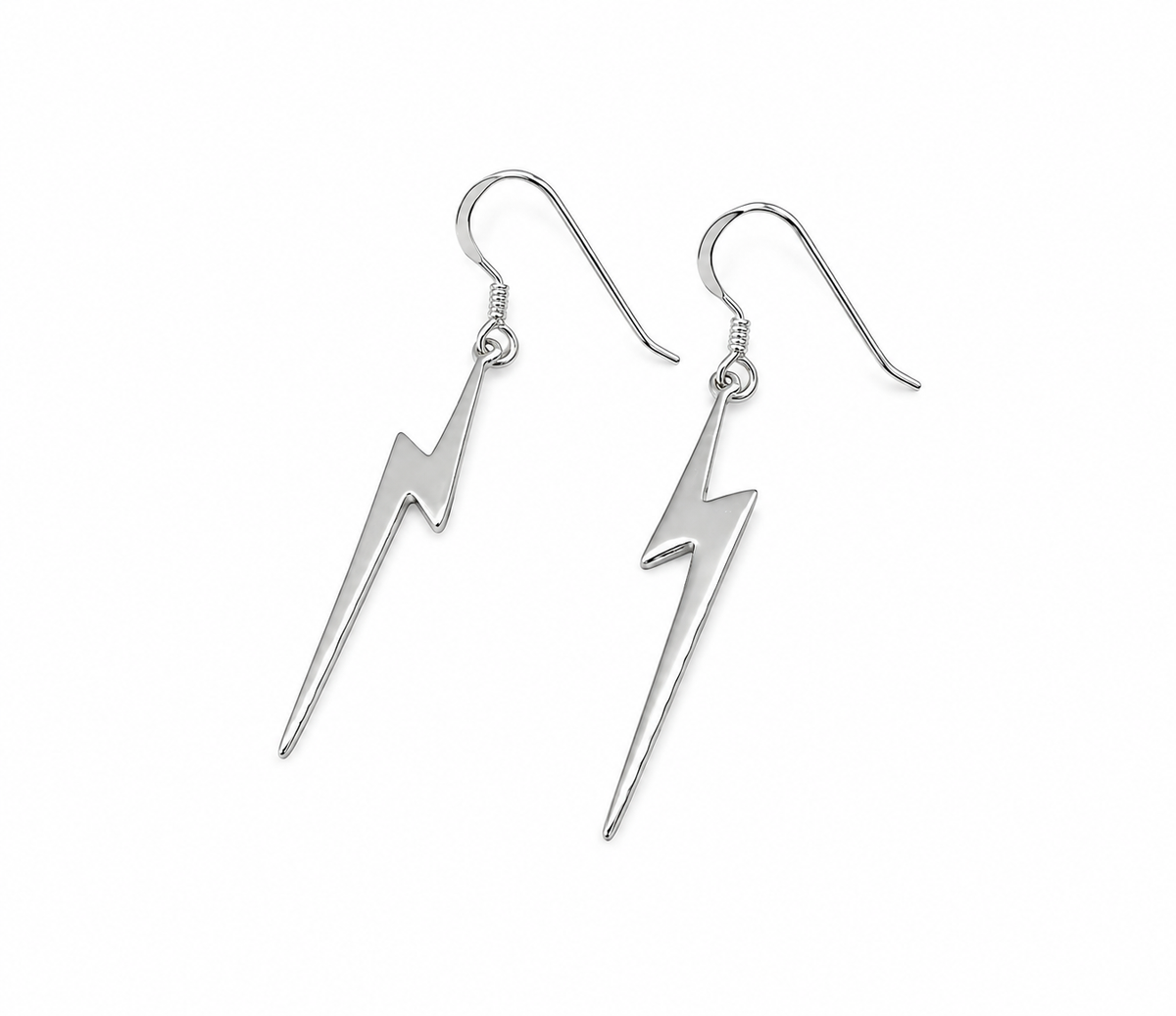 925 Sterling Silver Long Lightning Bolt Drop Dangle Earrings