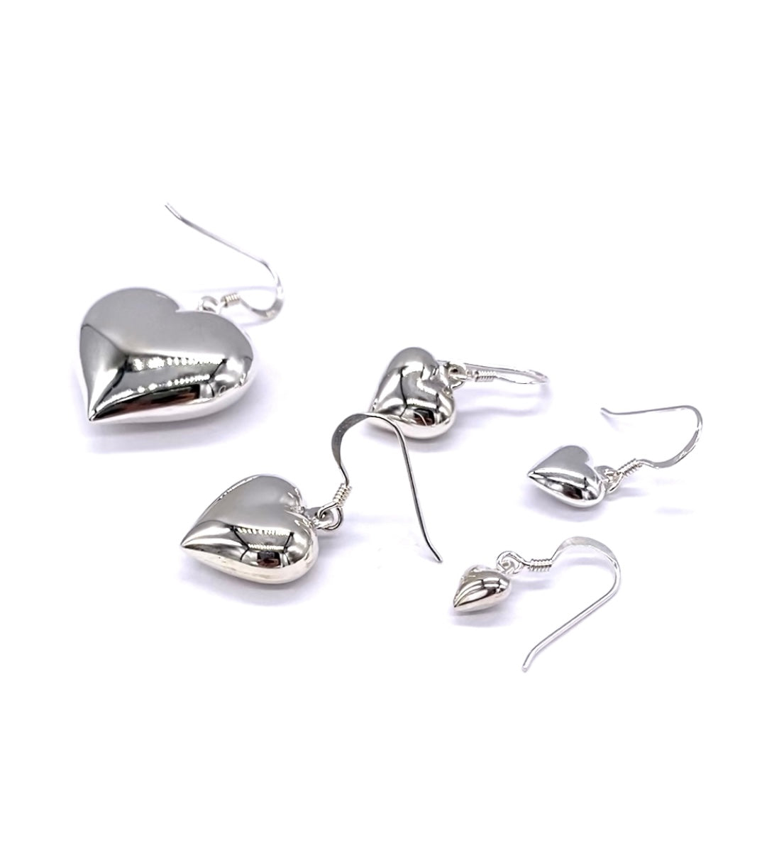 925 Sterling Silver Puffy Heart Drop Dangle Earrings from Small to Big Sizes