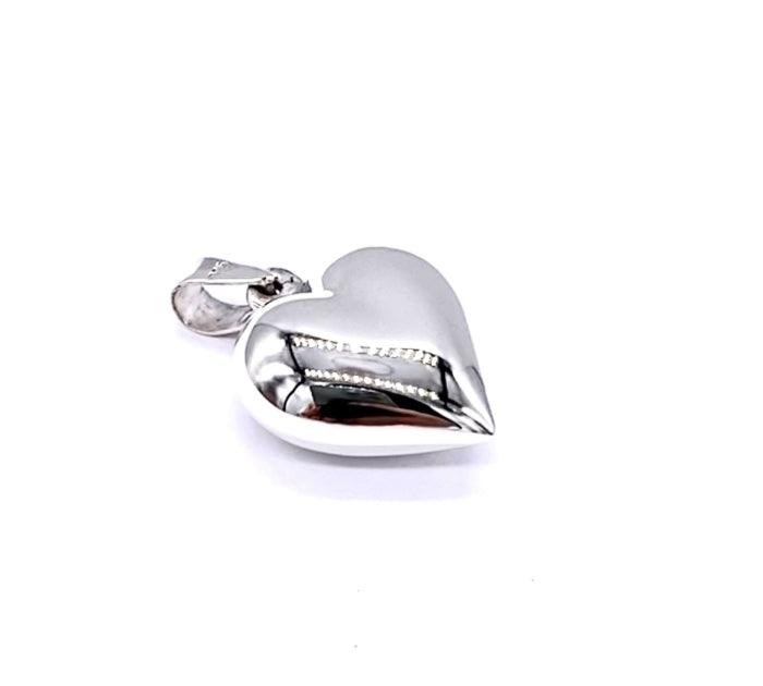 925 Sterling Silver Puffy Heart Pendant Charm on Sterling Silver Curb Chain