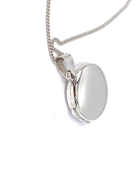 925 Sterling Silver Round Circular Plain Photo Pendant Locket on 16", 18" or 20" Silver Curb Chain