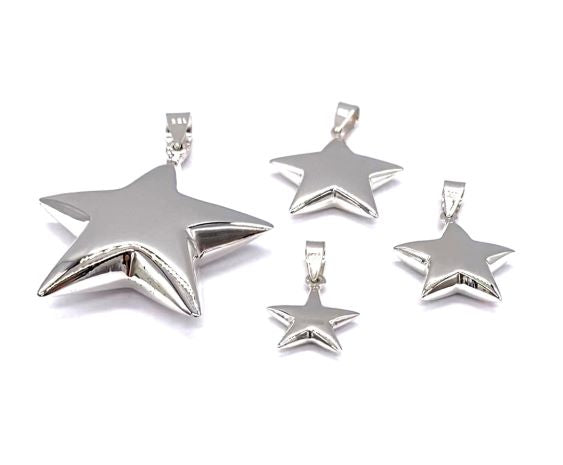 925 Sterling Silver STAR Pendant Charm Small to Big Size on Silver Curb Chain