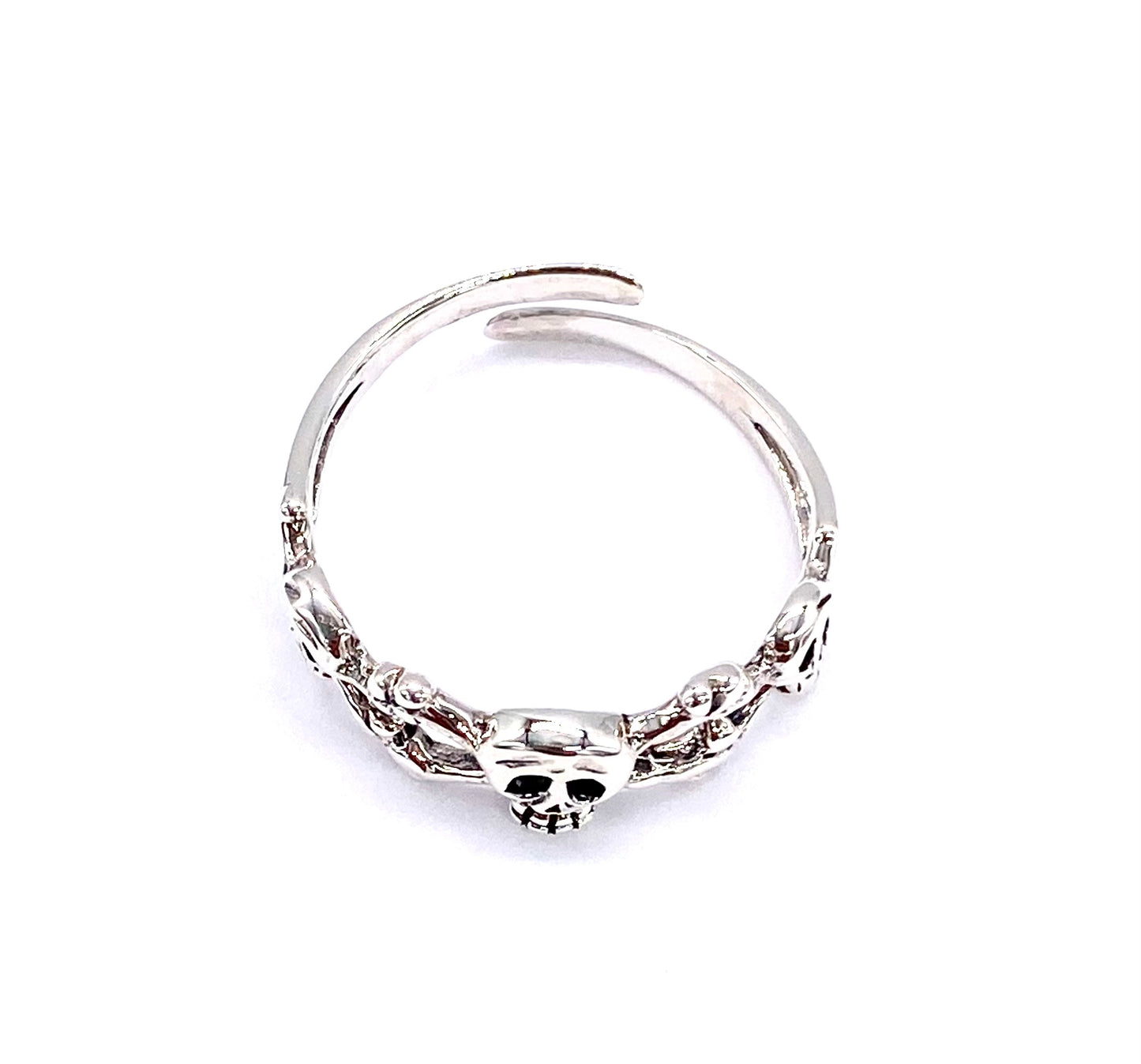 925 Sterling Silver Skull and Crossbones Pirate Ring Adjustable One Size Fit All
