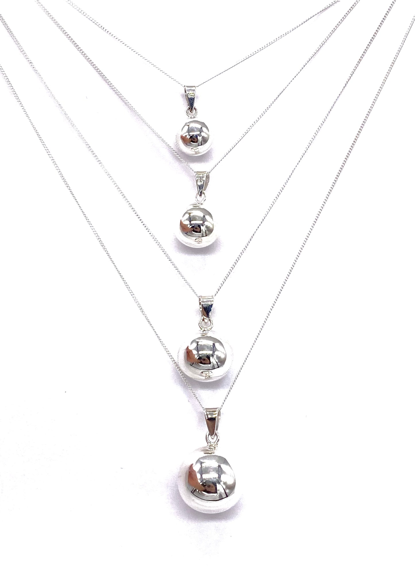 925 Sterling Silver Teardrop Ball Pendant Charm on Sterling Silver Curb Chain