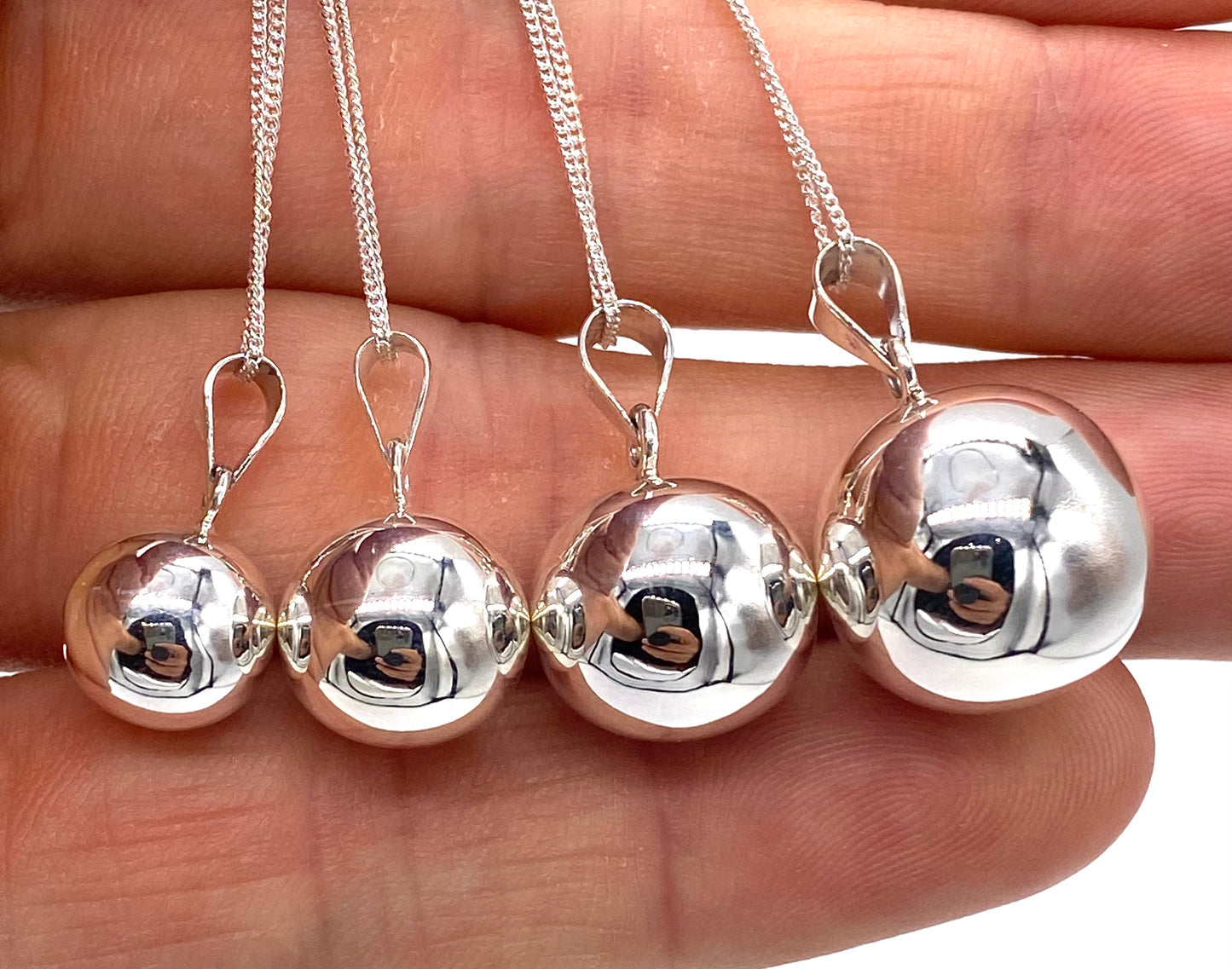 925 Sterling Silver Teardrop Ball Pendant Charm on Sterling Silver Curb Chain
