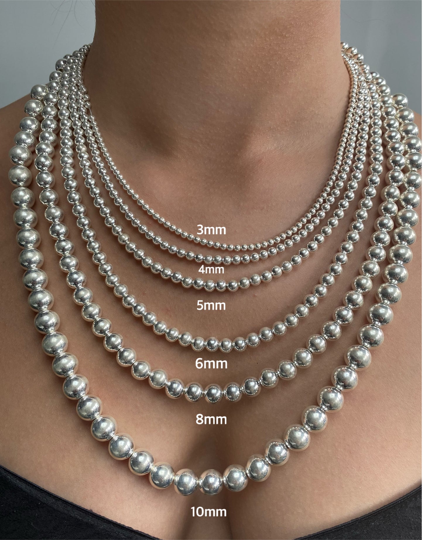 925 Sterling Silver Small to Chunky Ball Bead Chain Necklace 1.5, 3, 4, 5, 6, 8 and 10mm Diameter Ball Options