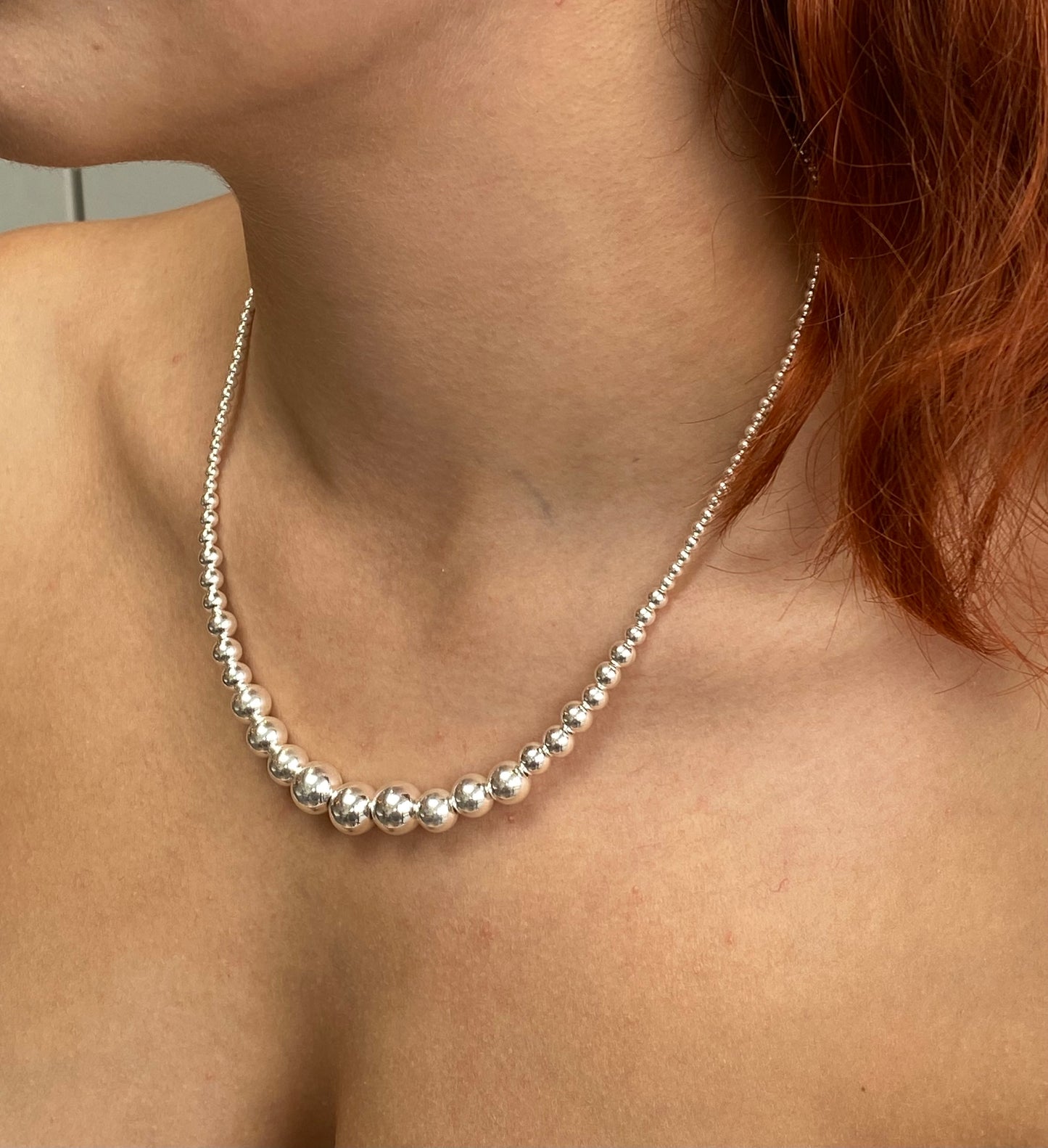 925 Sterling Silver Ball Bead Chain Necklace, Made of 3, 4, 5, 6, 8 and 10 mm Silver Balls
