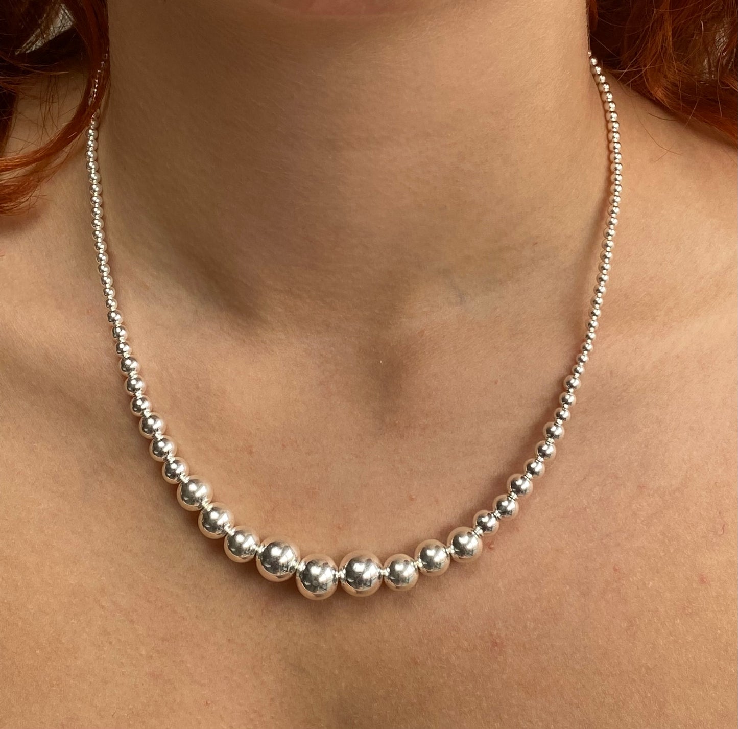 925 Sterling Silver Ball Bead Chain Necklace, Made of 3, 4, 5, 6, 8 and 10 mm Silver Balls