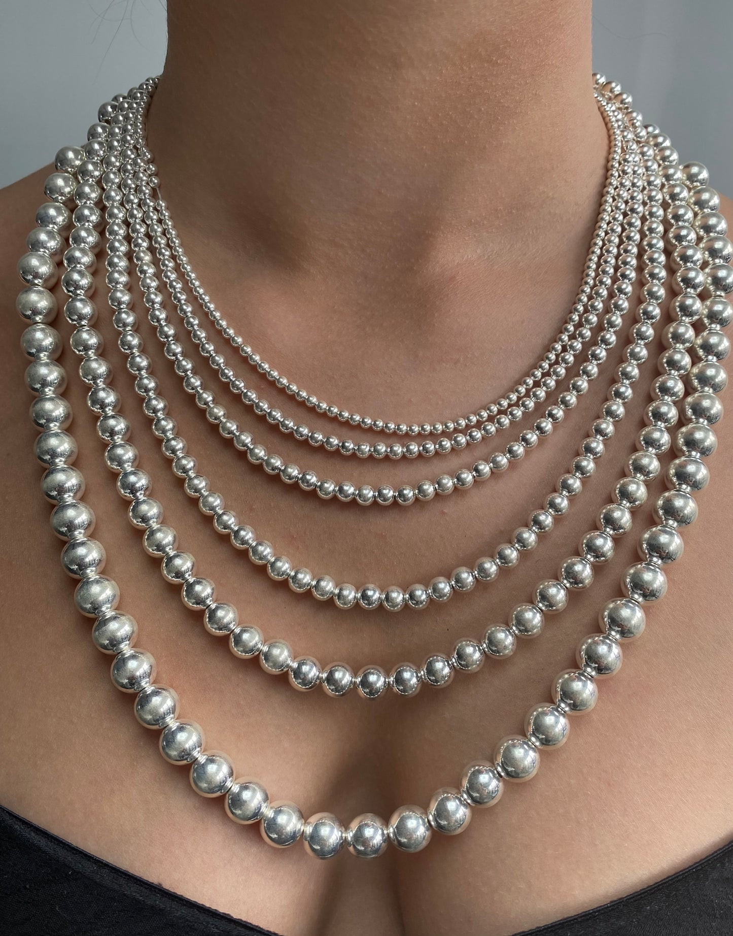 925 Sterling Silver Ball Bead Chain Necklace 1.5, 3, 4, 5, 6, 8 and 10mm Diameter Ball Options