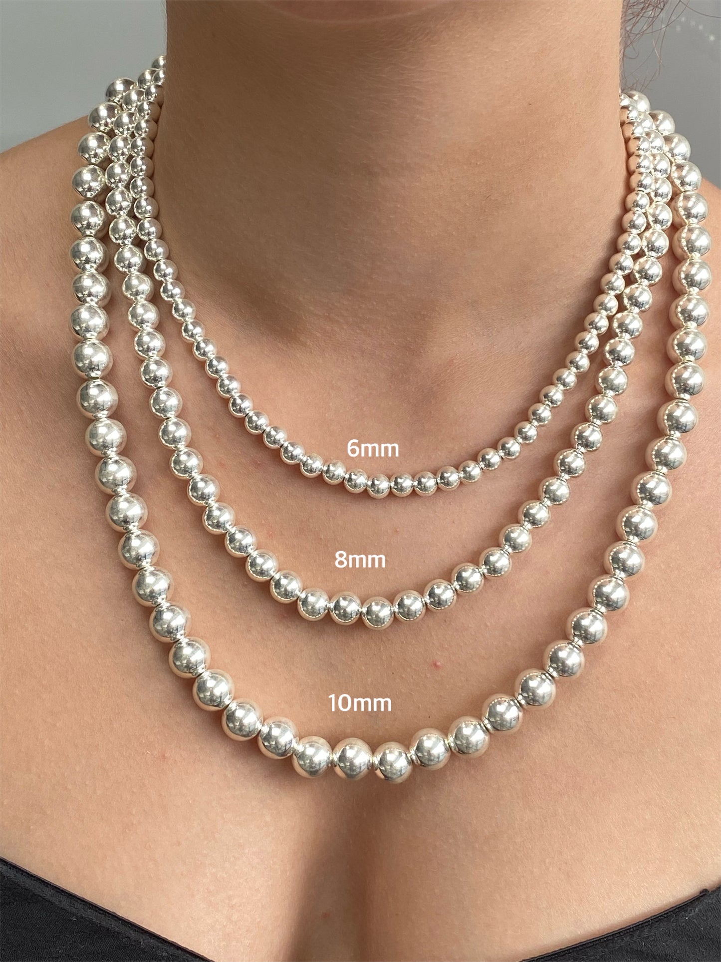 925 Sterling Silver Ball Bead Chain Necklace 1.5, 3, 4, 5, 6, 8 and 10mm Diameter Ball Options
