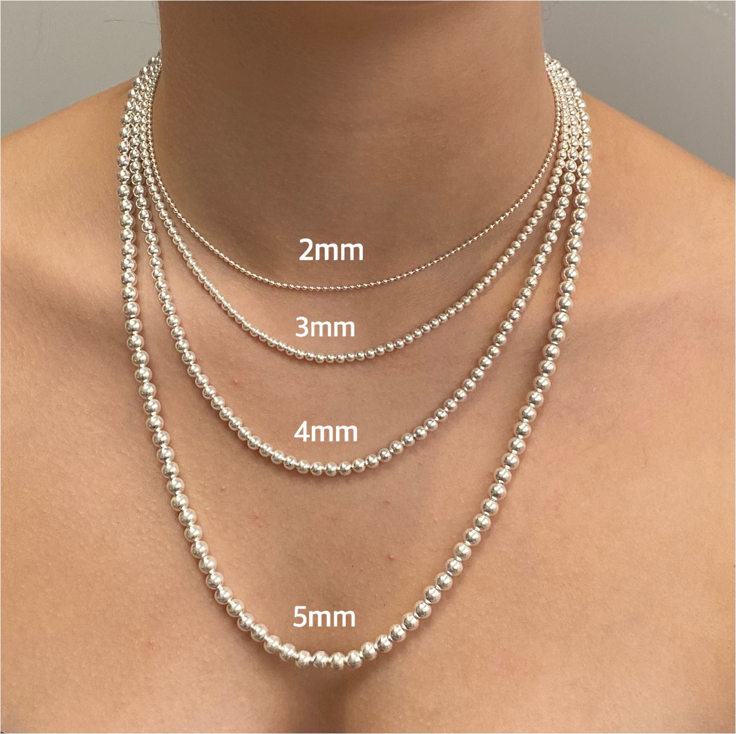 925 Sterling Silver Small to Chunky Ball Bead Chain Necklace 1.5, 3, 4, 5, 6, 8 and 10mm Diameter Ball Options