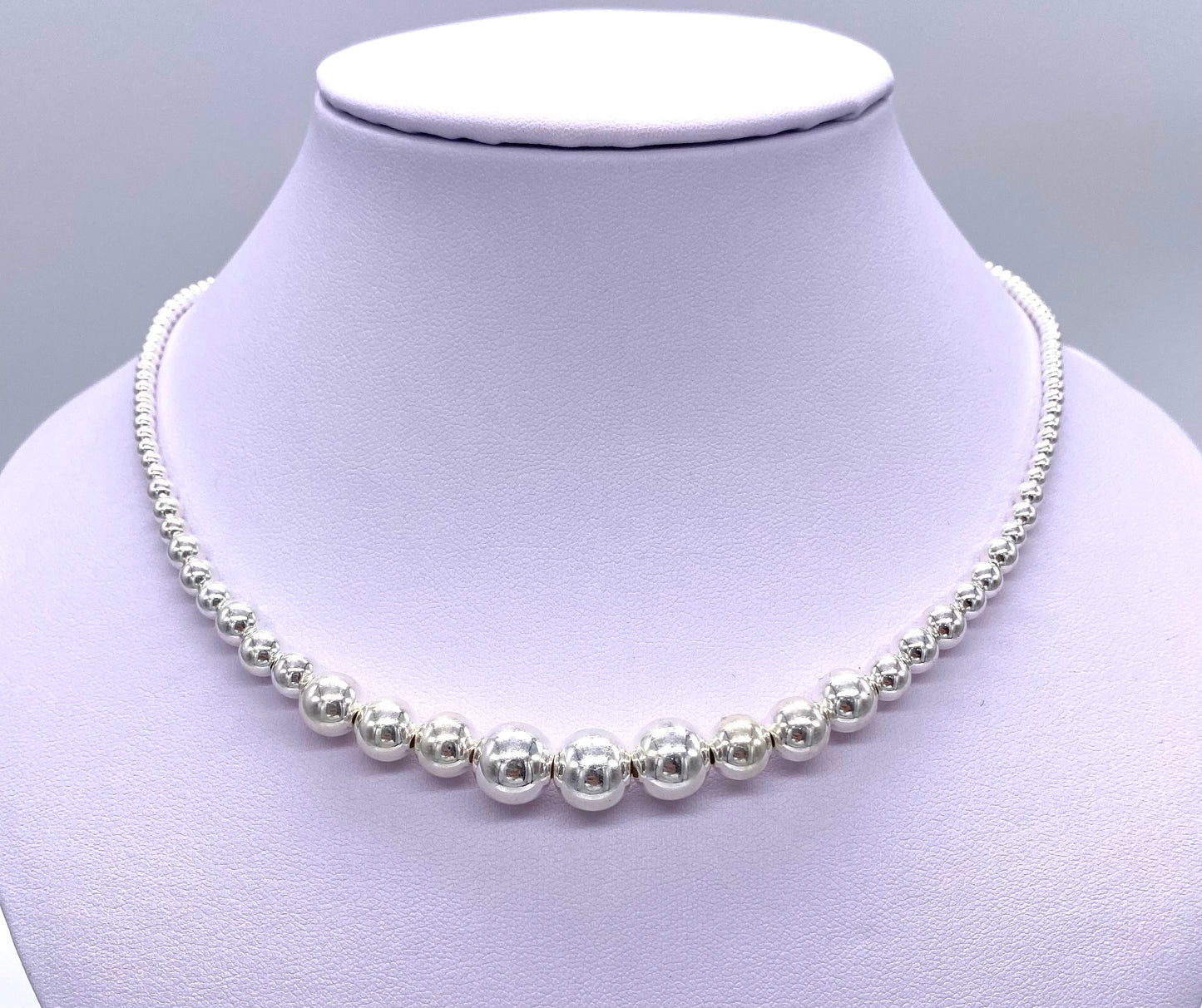 925 Sterling Silver Ball Bead Chain Necklace, Made of 3, 4, 5, 6, 8 and 10 mm Silver Balls