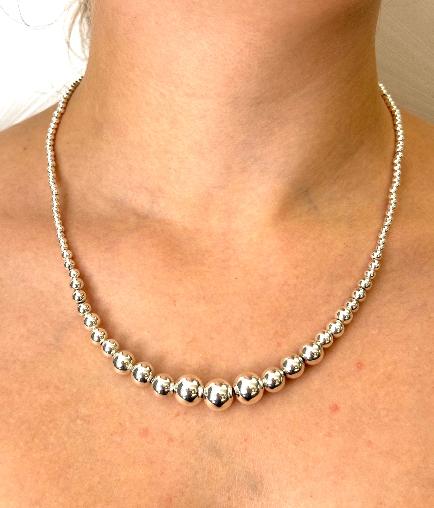 925 Sterling Silver Ball Bead Chain Necklace, Made of 3, 4, 5, 6, 8 and 10 mm Silver Balls