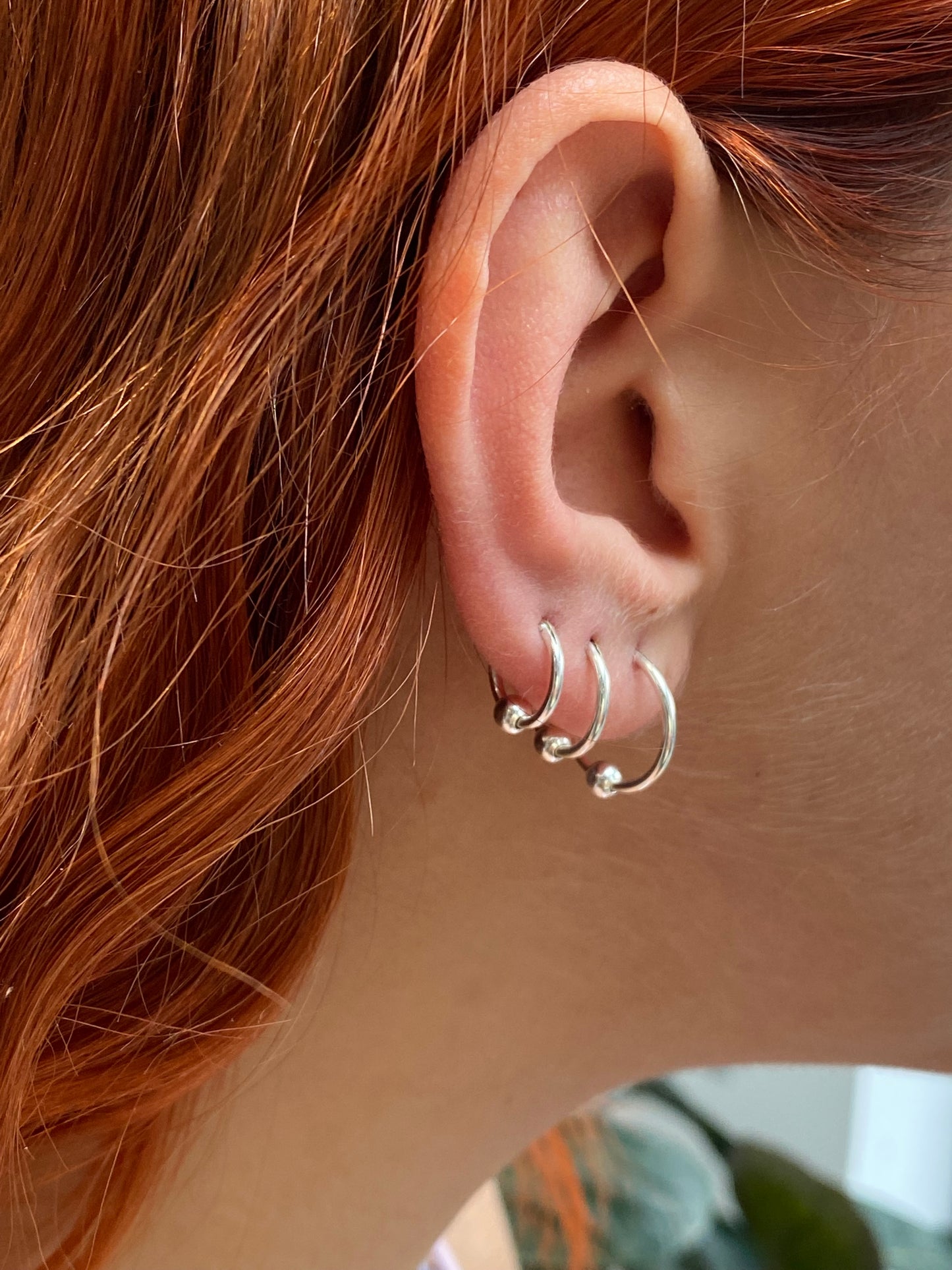 925 Sterling Silver Sleeper Hinged HOOP Earrings with Moving Balls 10, 12 or 14 mm Diameter