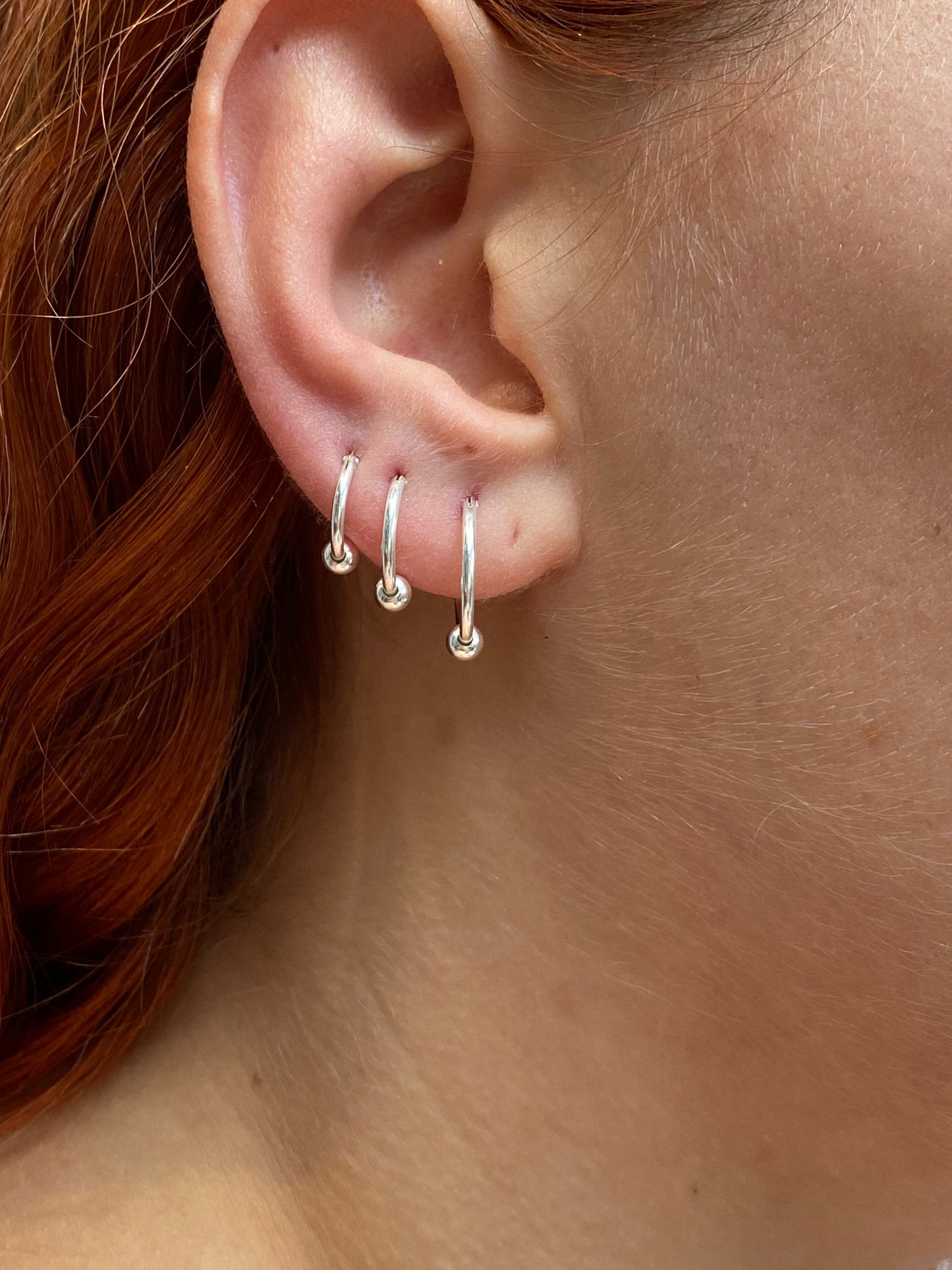 925 Sterling Silver Sleeper Hinged HOOP Earrings with Moving Balls 10, 12 or 14 mm Diameter