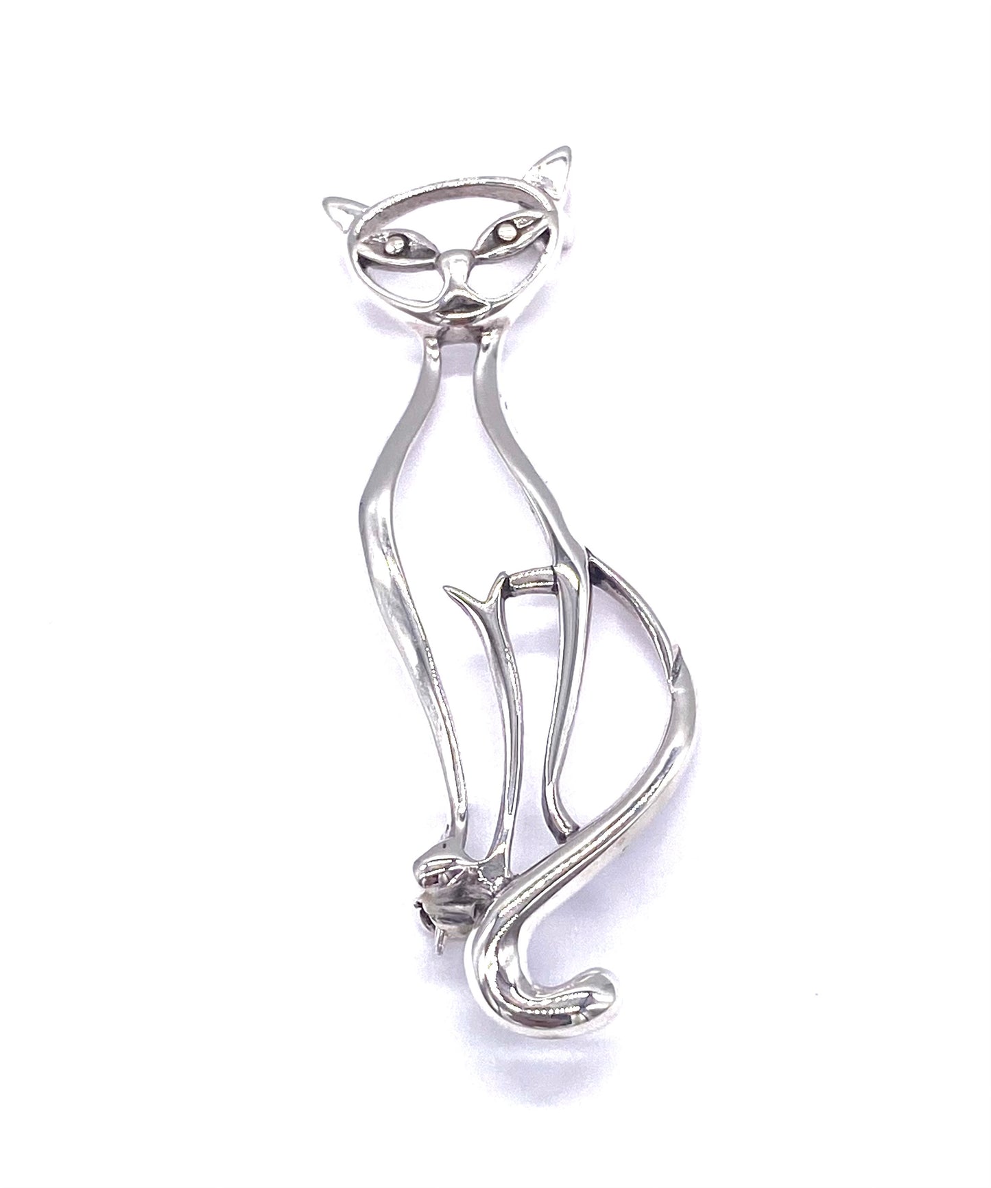 925 Sterling Silver Solid Cut Out Sitting Cat Kitten Brooch