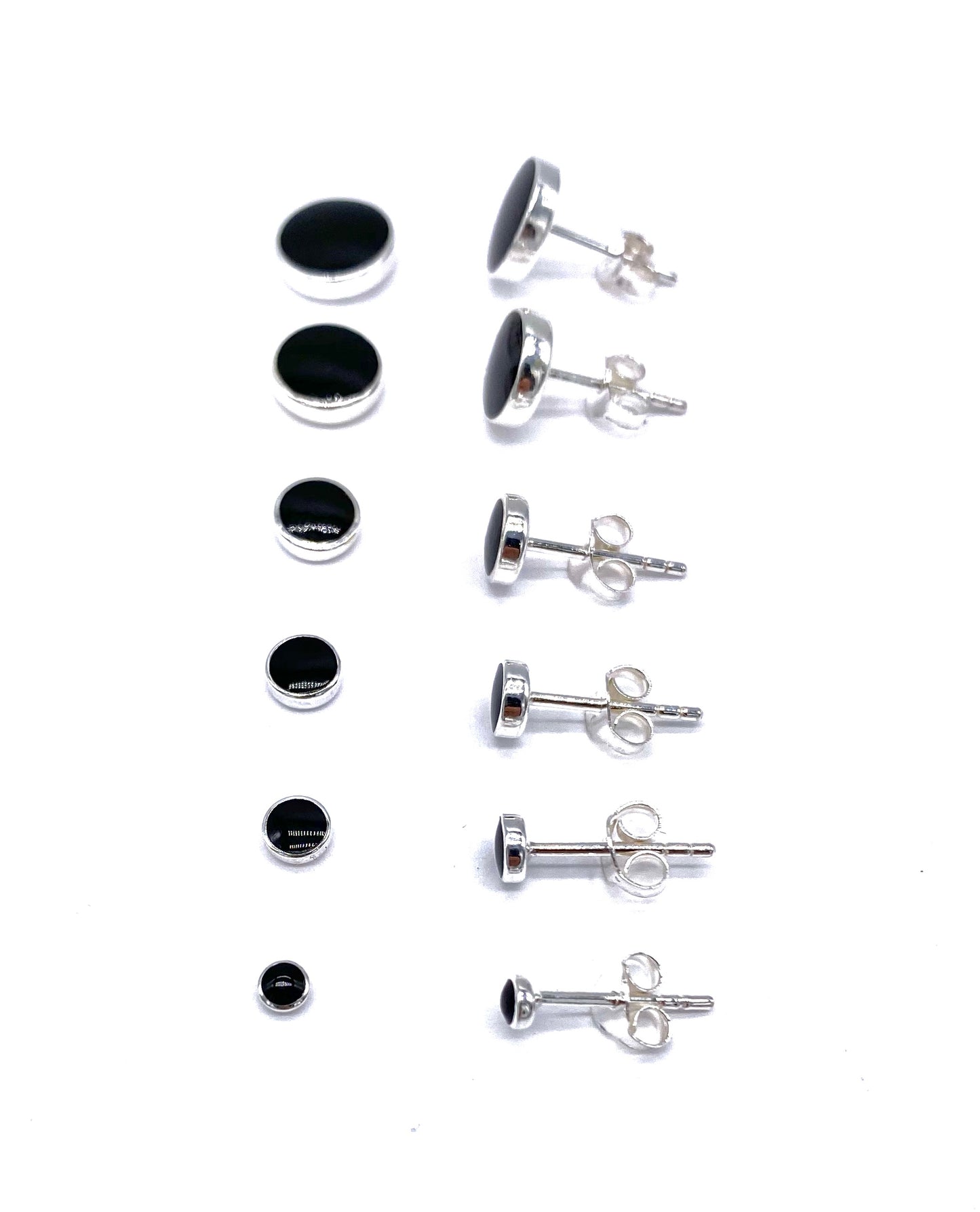 925 Sterling Silver Black ONYX Button Stud Earrings in Size 3, 4, 5, 6, 8 and 10 mm Diameter