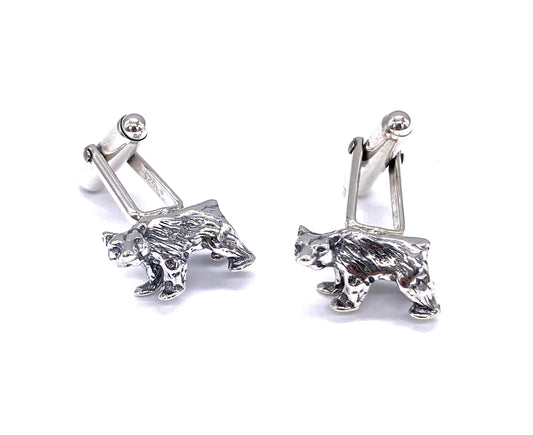 925 Solid Sterling Silver Animal Bear Swivel T Bar Link Cufflinks