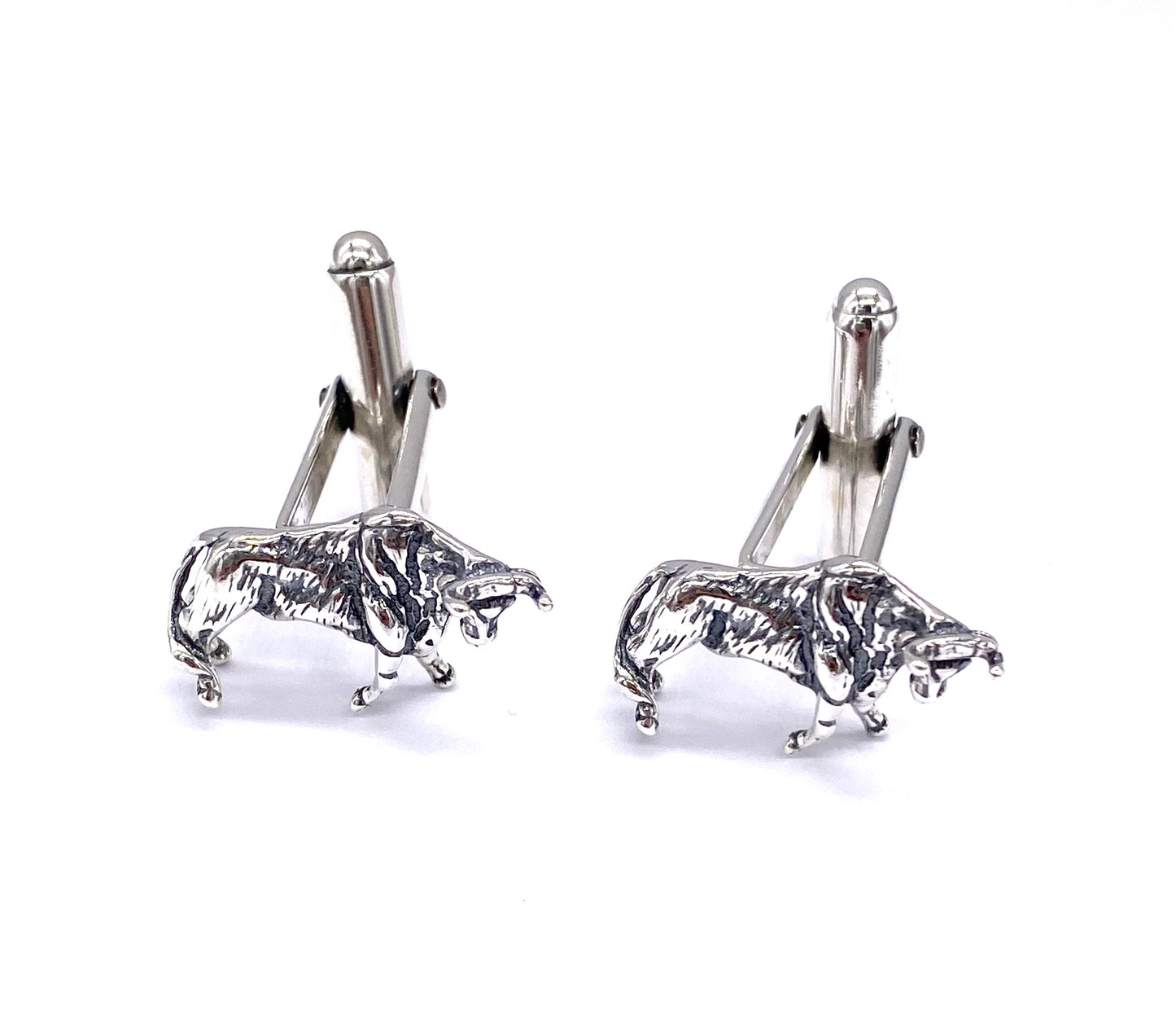 925 Solid Sterling Silver Animal Bull T Bar Swivel Link Cufflinks