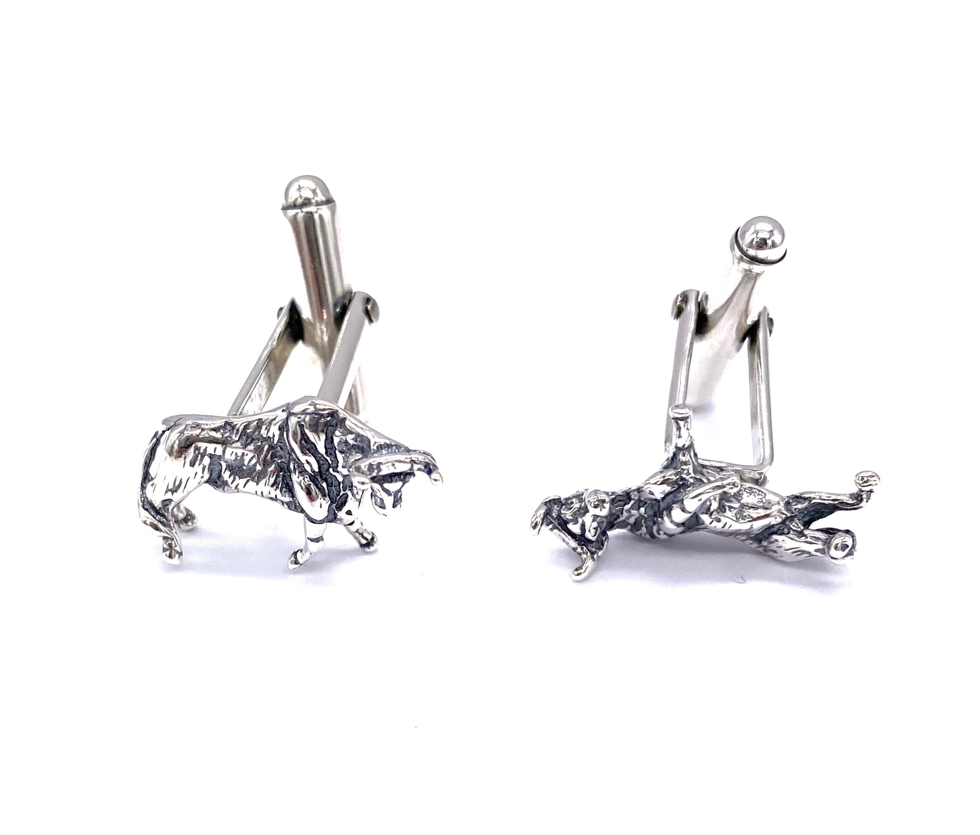 925 Solid Sterling Silver Animal Bull T Bar Swivel Link Cufflinks