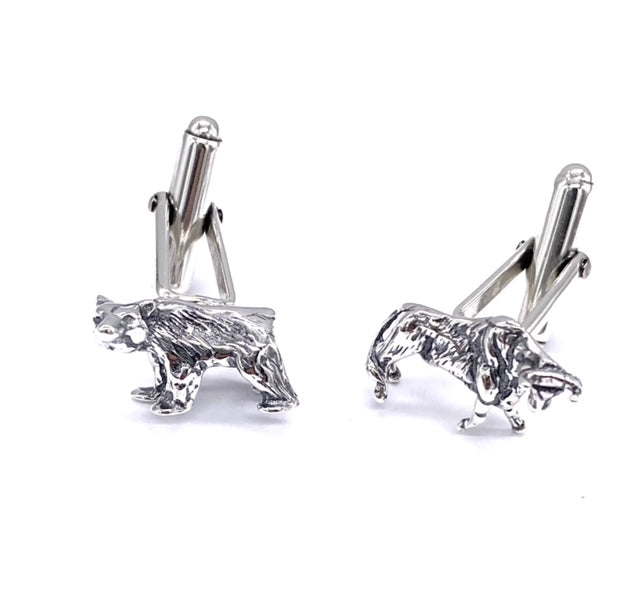 925 Solid Sterling Silver Bull and Bear T Bar Cufflinks Cuff Links