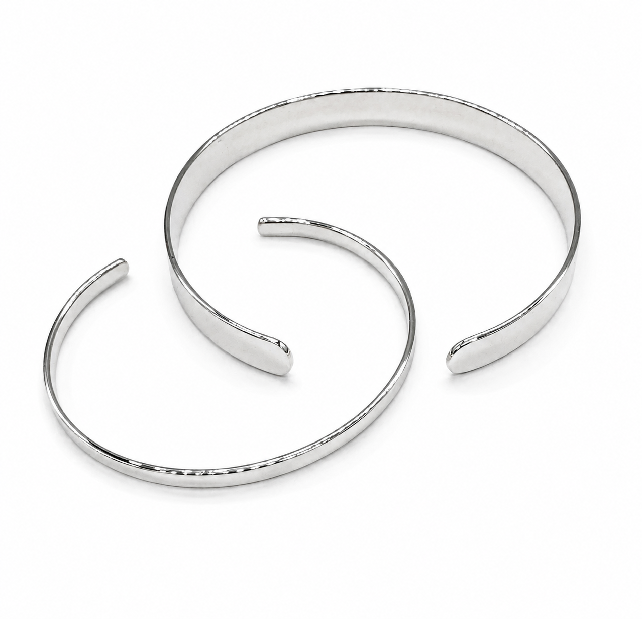 925 Solid Sterling Silver Plain Flat ID Cuff Bangle Bracelet