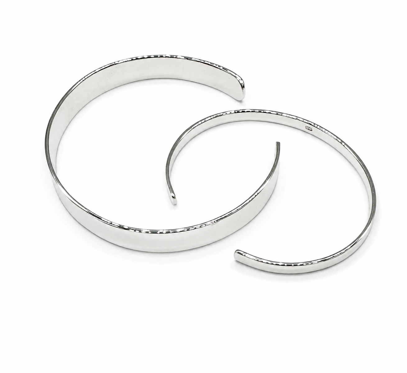 925 Solid Sterling Silver Plain Flat ID Cuff Bangle Bracelet