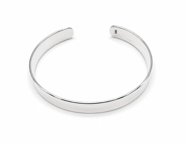 925 Solid Sterling Silver Plain Flat ID Cuff Bangle Bracelet