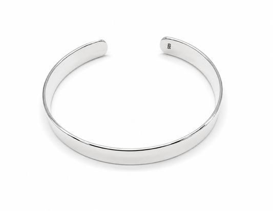 925 Solid Sterling Silver Plain Flat ID Cuff Bangle Bracelet