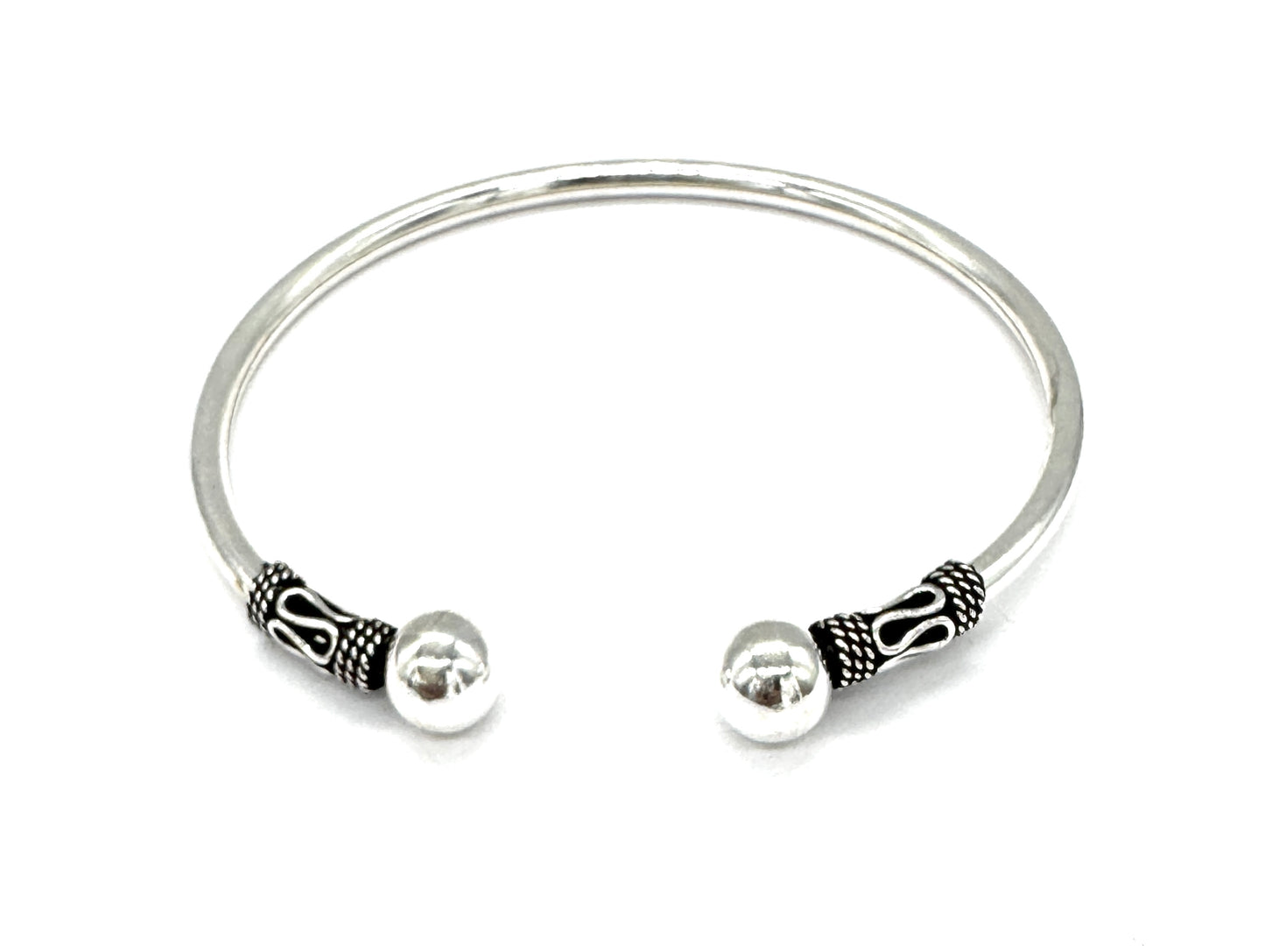925 Sterling Silver Bali Style Balinese Torque Cuff Bangle Bracelet