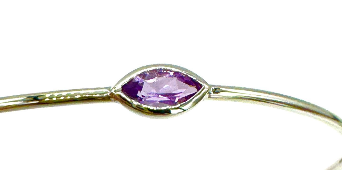925 Sterling Silver Bangle Bracelet with Pink Purple Amethyst Stone