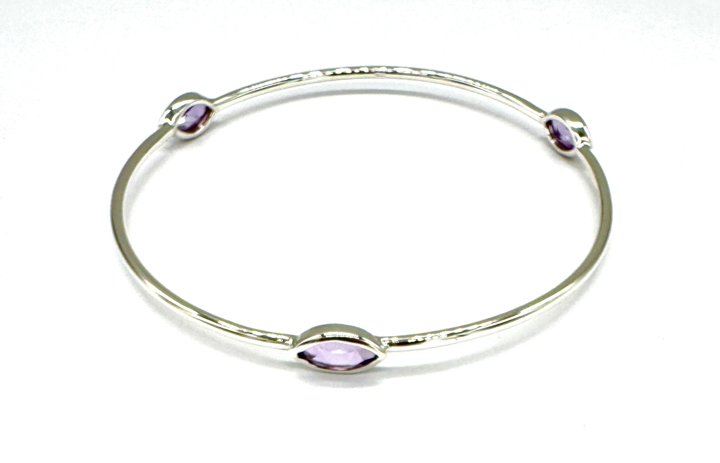 925 Sterling Silver Bangle Bracelet with Pink Purple Amethyst Stone