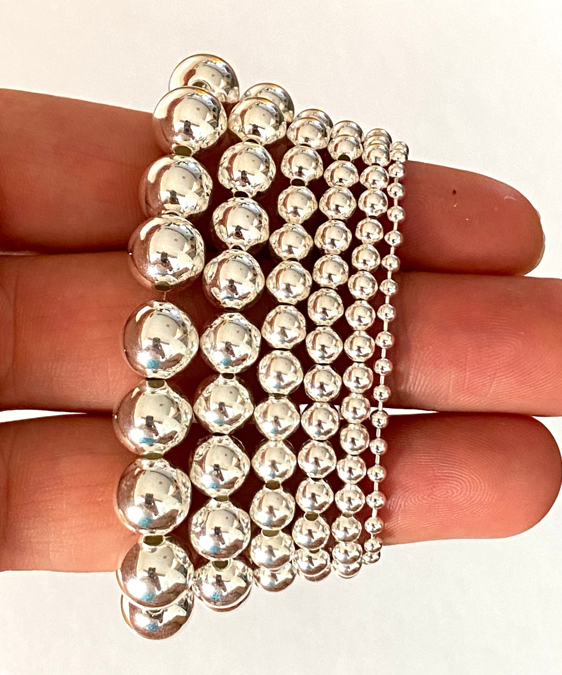 925 Sterling Silver Bead Ball Stretch Elastic Bracelet 3mm, 4mm, 5mm, 6mm, 8mm and 10mm Ball Options