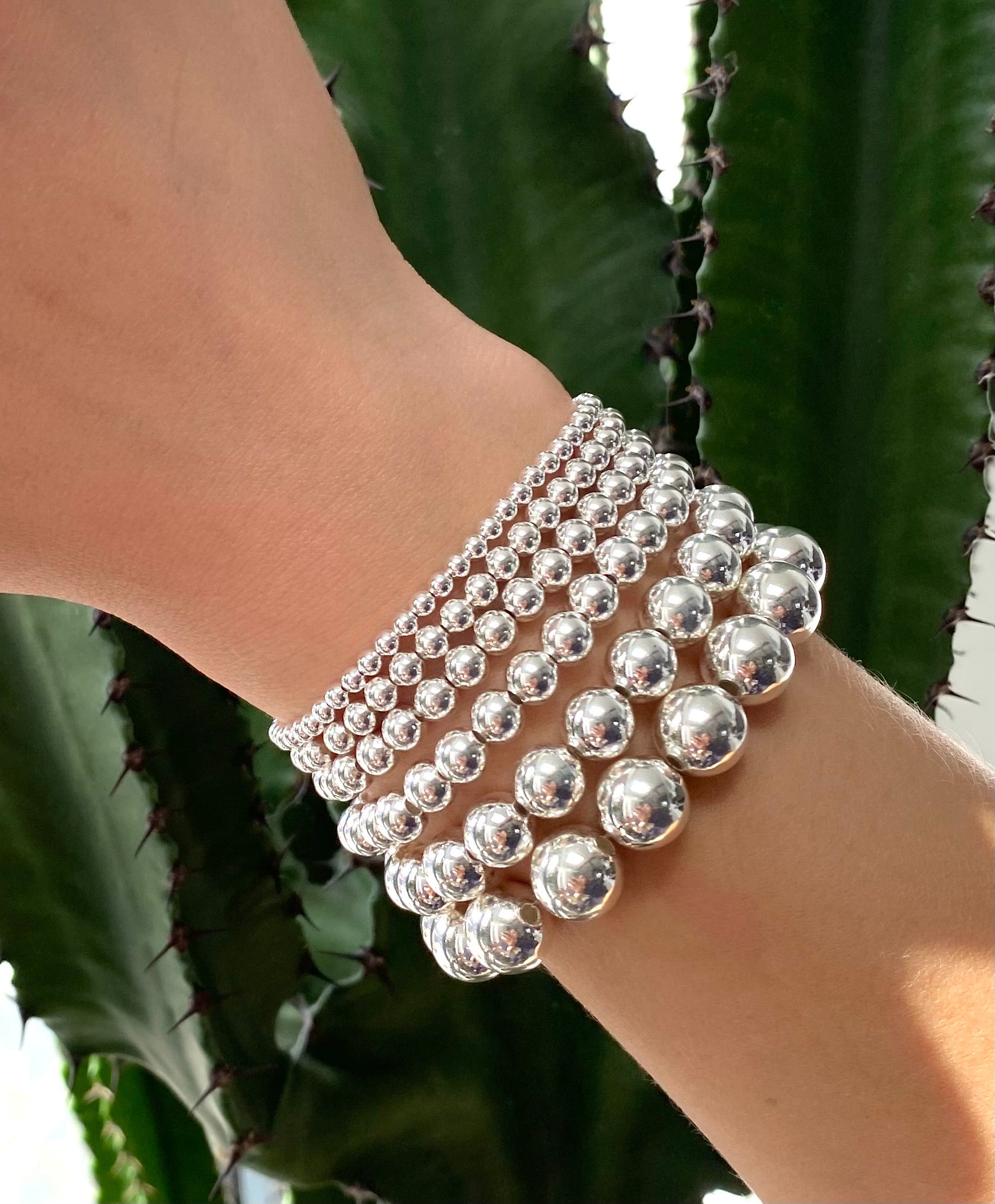 925 Sterling Silver Bead Ball Stretch Elastic Bracelet 3mm, 4mm, 5mm, 6mm, 8mm and 10mm Ball Options