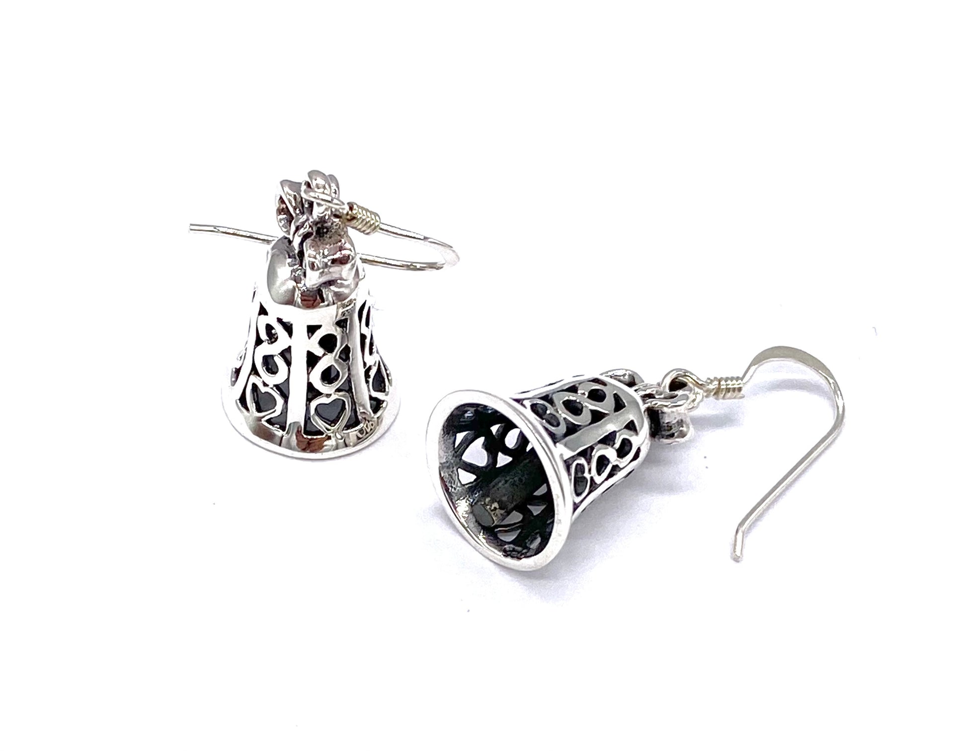 925 Sterling Silver Bell Drop Dangle Earrings, Real Bell Sound