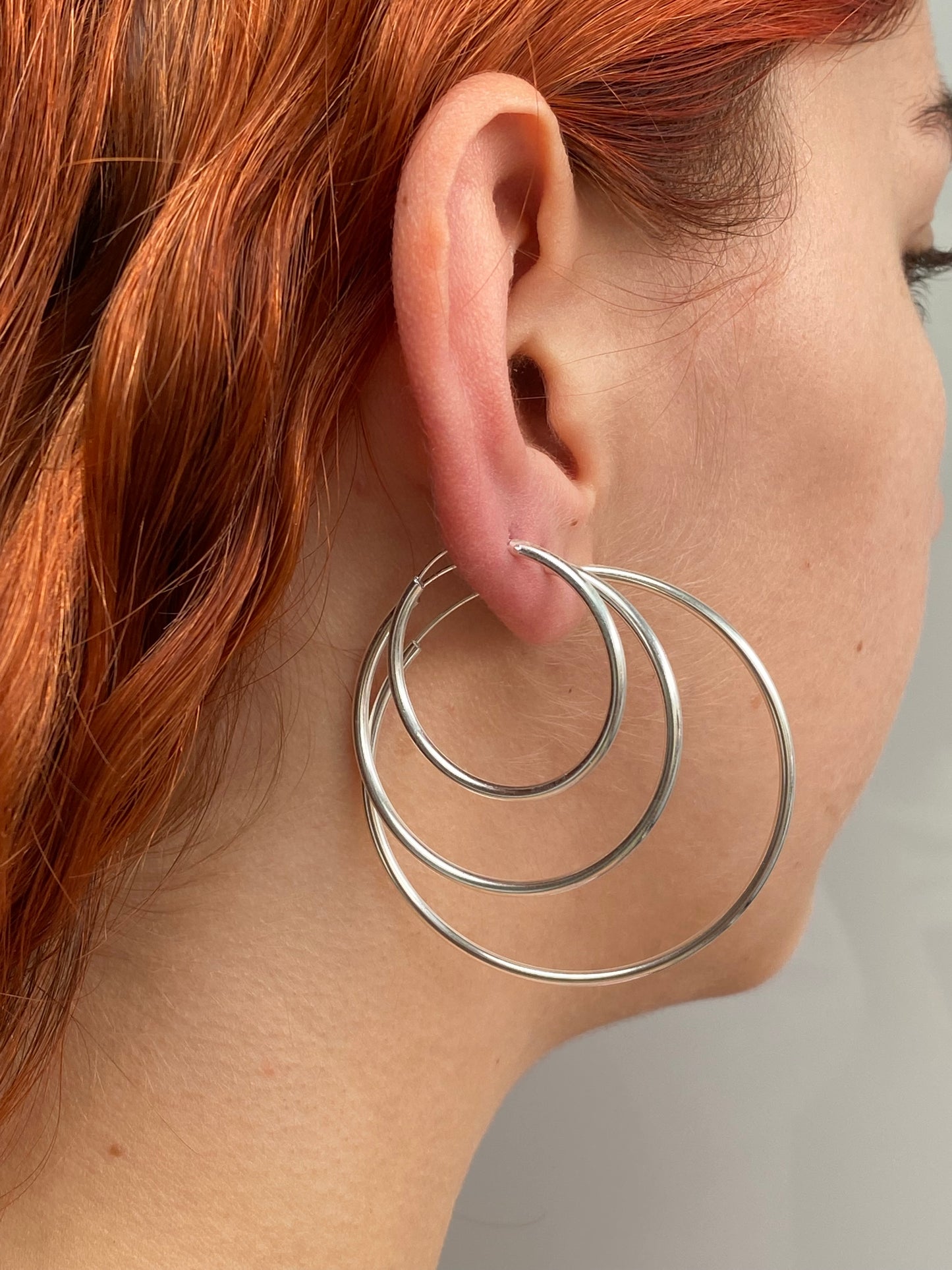 925 Sterling Silver Big to Small Hinged HOOP Earrings 16, 18, 20, 30, 40, 50, 60, 70 and 80 mm Diameter and 2 mm Thick