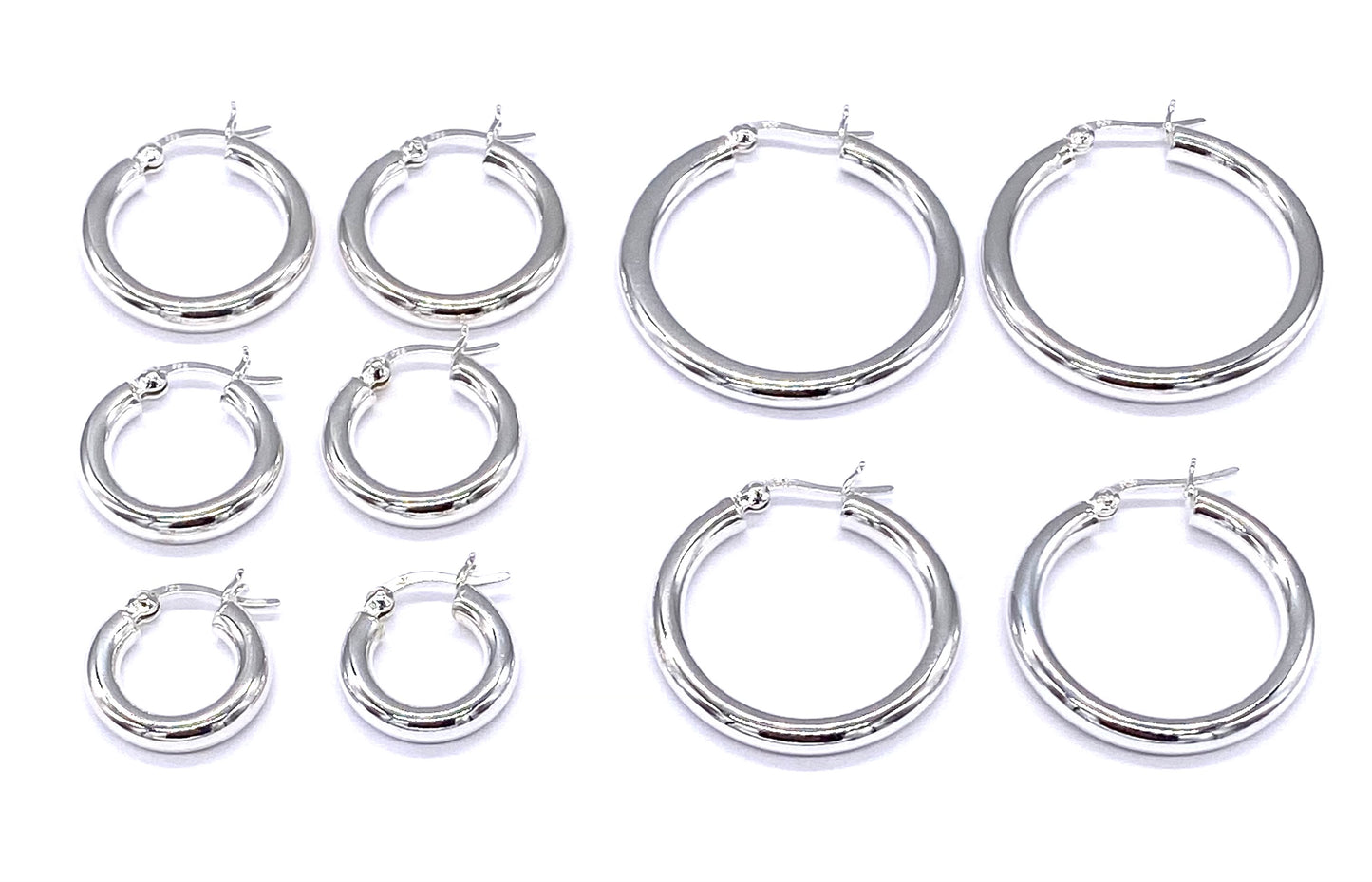 925 Sterling Silver Hinged HOOP Earrings Snap Closure 2, 3 and 4 mm Thickness