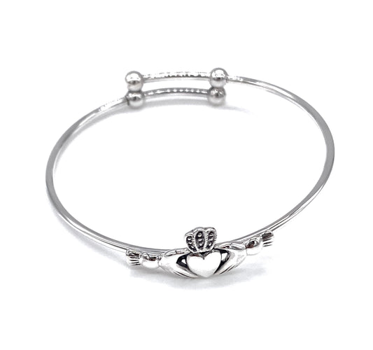 925 Sterling Silver Claddagh Heart Expandable Bangle Bracelet