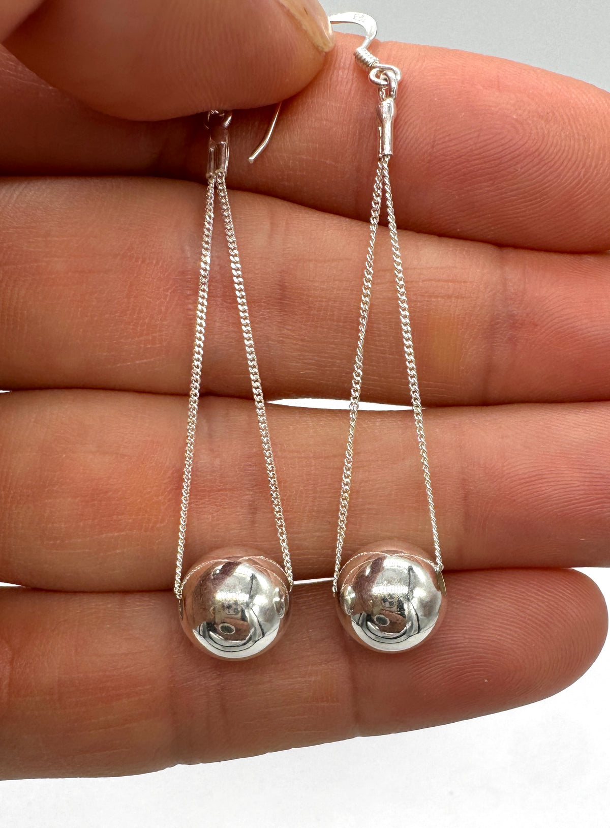 925 Sterling Silver Teardrop Dangle Sphere Ball Earrings on Curb Chain