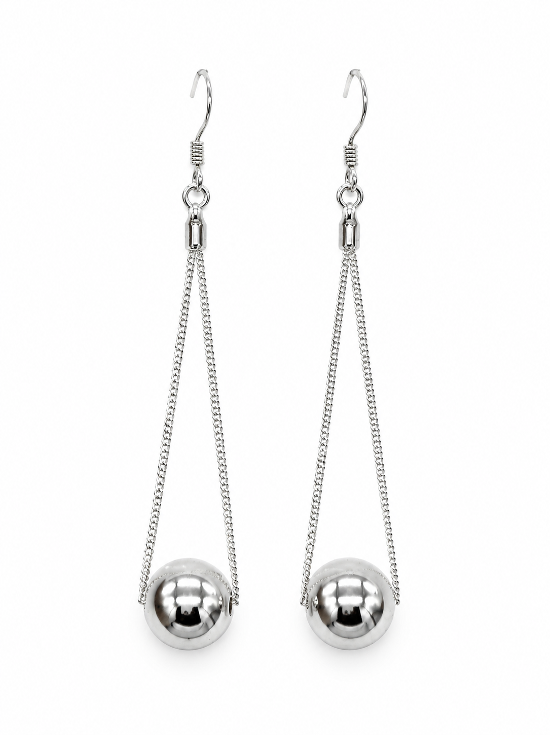 925 Sterling Silver Teardrop Dangle Sphere Ball Earrings on Curb Chain