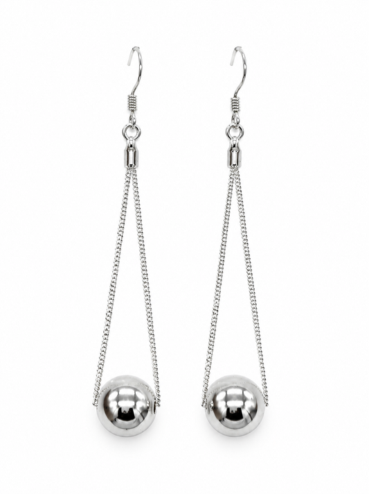 925 Sterling Silver Teardrop Dangle Sphere Ball Earrings on Curb Chain
