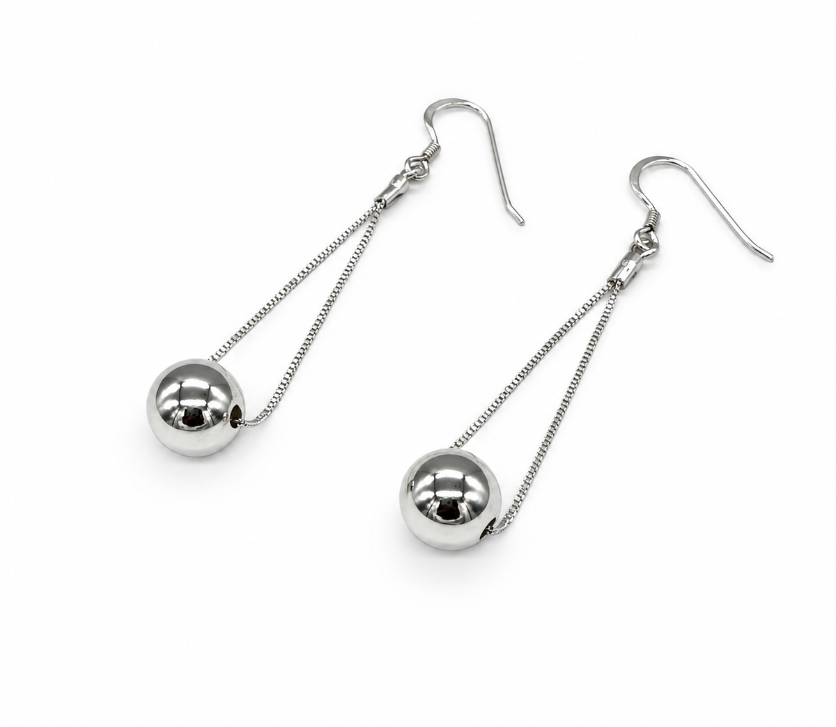 925 Sterling Silver Teardrop Dangle Sphere Ball Earrings on Curb Chain