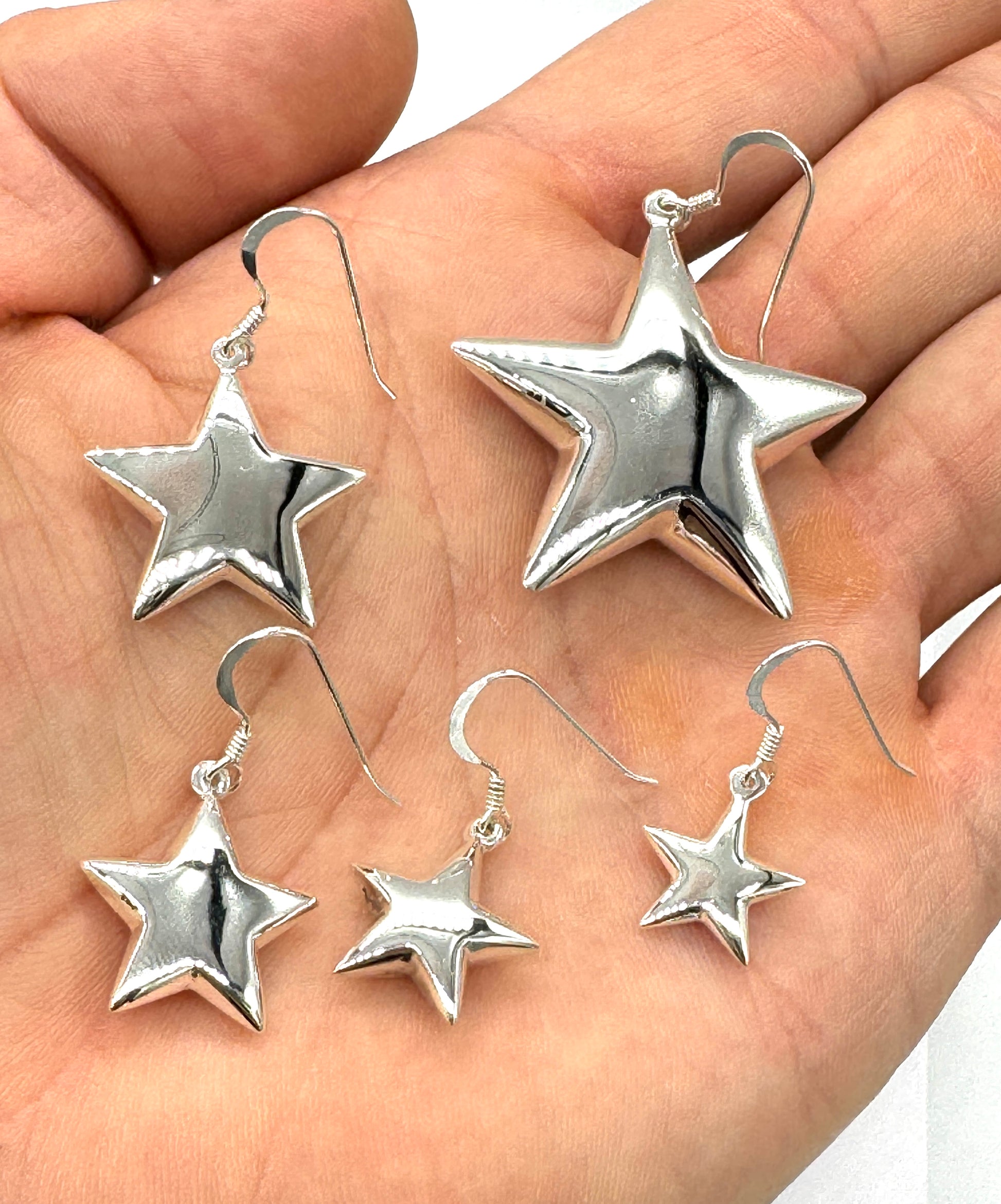 925 Sterling Silver Puffy Star Drop Dangle Earrings